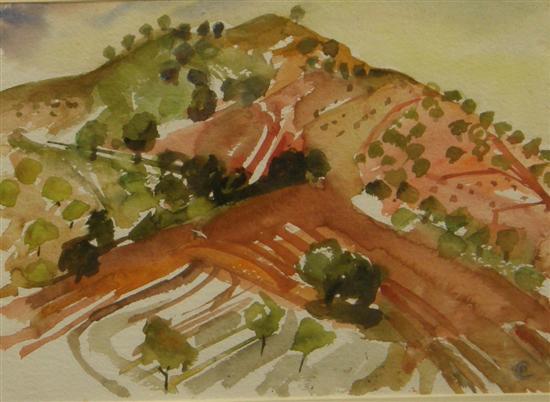 Appraisal: Penny Colman hilly landscape signed with initials watercolour PROVENANCE Thetis