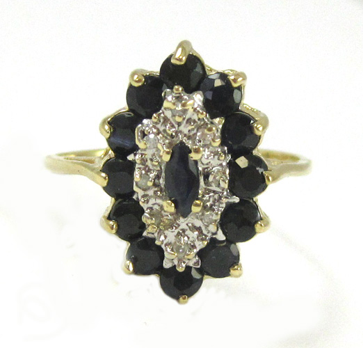 Appraisal: SAPPHIRE DIAMOND AND FOURTEEN KARAT GOLD RING with twelve round-cut