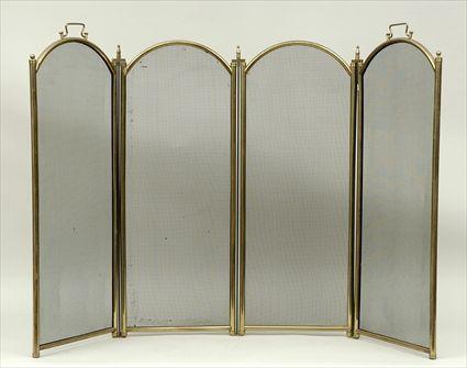 Appraisal: Brass and Wire Mesh Four-Panel Fireplace Screen x in