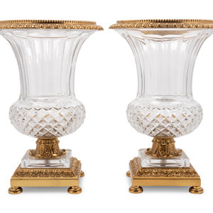 Appraisal: A Pair of Continental Gilt Bronze Mounted Cut Glass Vases