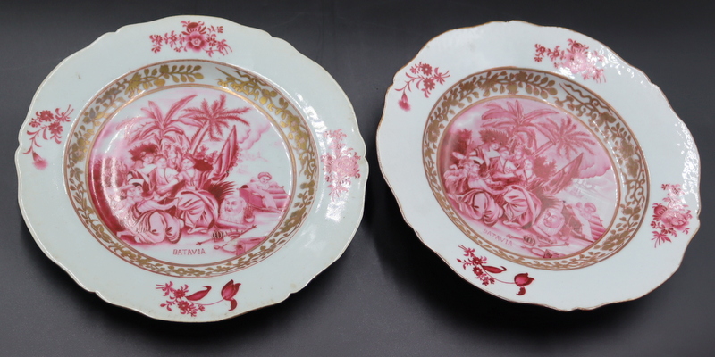 Appraisal: PAIR OF CHINESE EXPORT BATAVIA CAMAIEU DISHES Chinese export porcelain