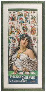 Appraisal: Italian Fortune Teller Faustino Solesio Surrounded by Tarot Cards Advertising