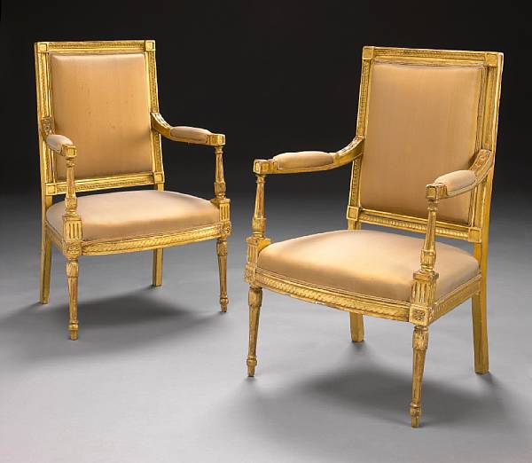 Appraisal: A pair of Louis XVI style giltwood fauteuils second half