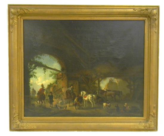 Appraisal: Von L Sihiinzel German th C oil on canvas Stable