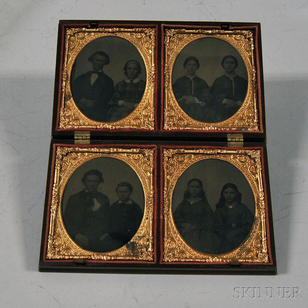 Appraisal: Four Sixth-plate Tintype Family Portraits in a Common Union Case