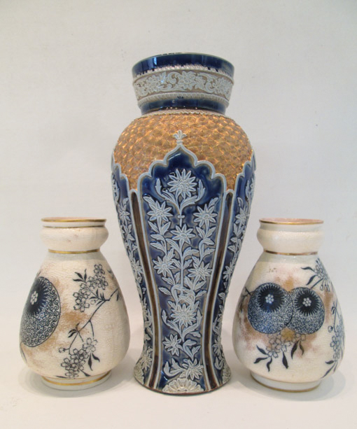 Appraisal: THREE ROYAL DOULTON VASES the largest with impressed Doulton Lambeth