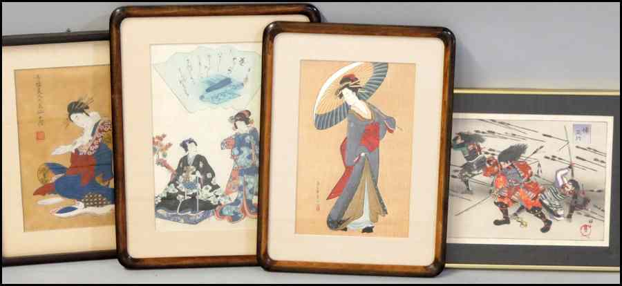 Appraisal: GROUP OF FOUR ASSORTED FRAMED JAPANESE WOODBLOCK PRINTS Various scenes