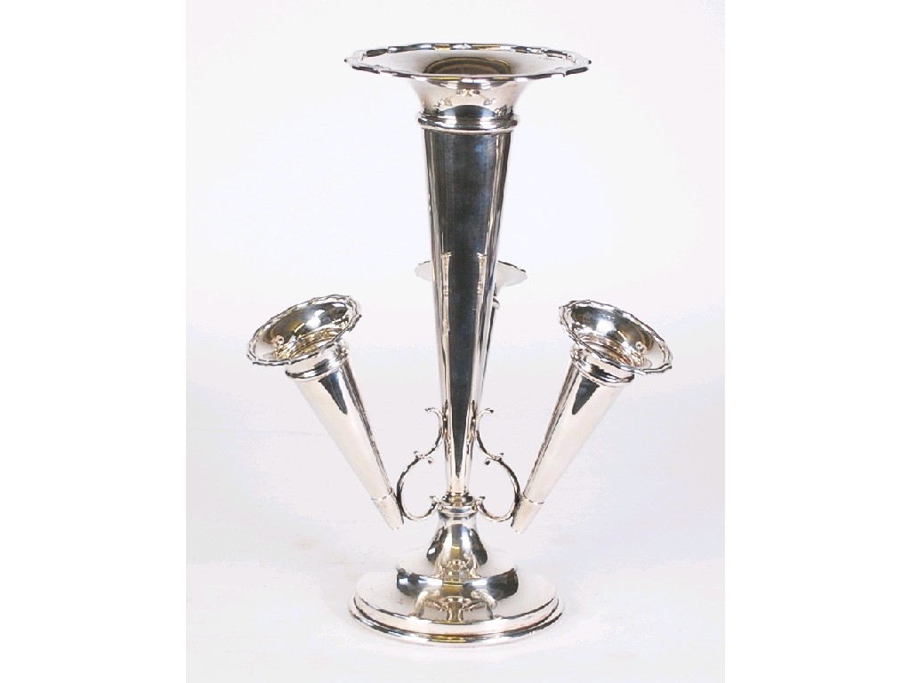 Appraisal: GEORGE V PLAIN SILVER LARGE FOUR VASE FLOWER EPERGNE by