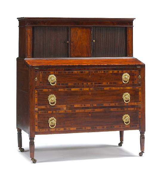 Appraisal: A Federal inlaid mahogany tambour secretary New Englandfirst quarter th