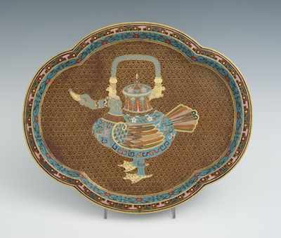 Appraisal: A Cloisonne Duck Tray Lobed shape with central image of