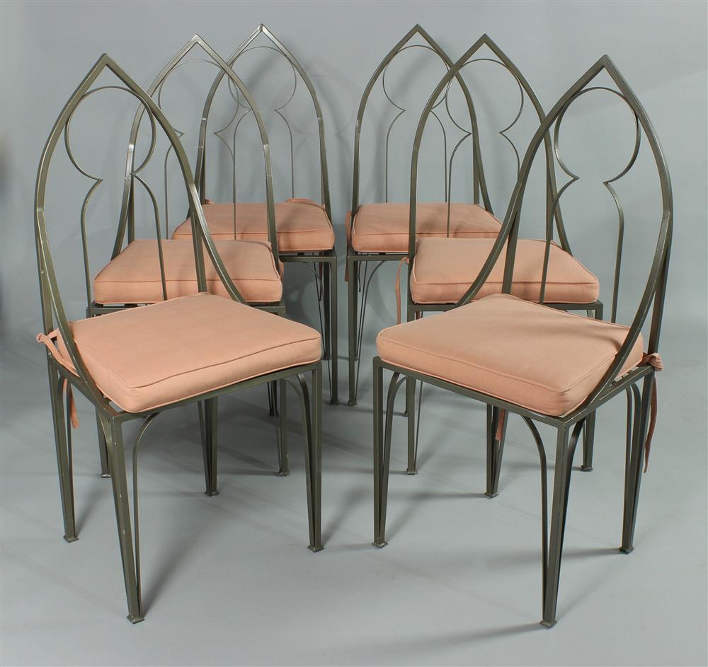 Appraisal: SET OF SIX GOTHIC STYLE SILVERED METAL CHAIRS ESTATE OF