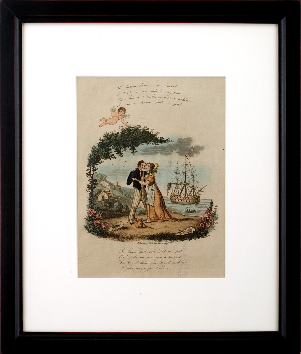 Appraisal: THREE HANDCOLORED ENGRAVED SAILOR'S VALENTINES quot THO' DISTANT CLIMES MAY