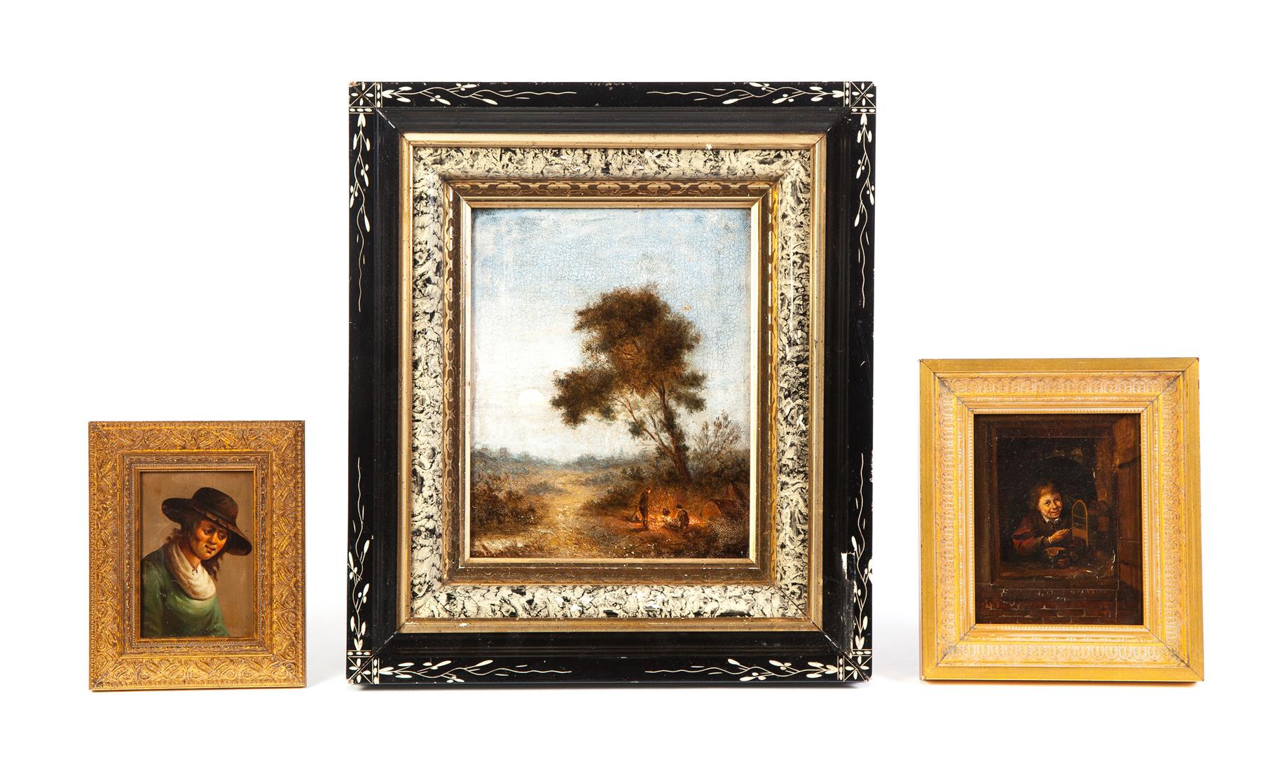 Appraisal: THREE FRAMED EUROPEAN PAINTINGS Nineteenth century Oil on canvas of