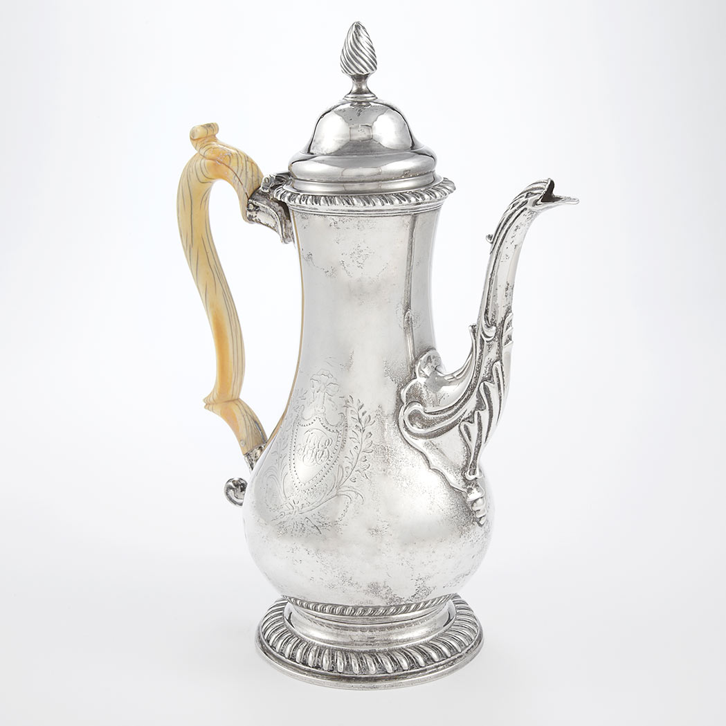 Appraisal: English Silver and Ivory Coffee Pot With a turned finial