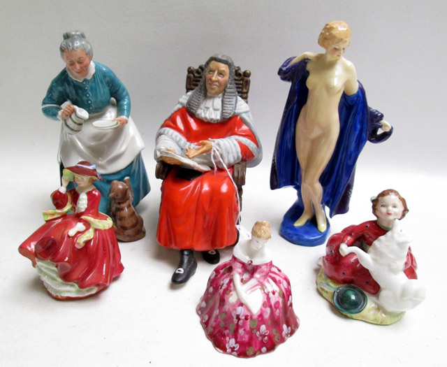 Appraisal: SIX ROYAL DOULTON FIGURINES consisting of The Favourite The Judge