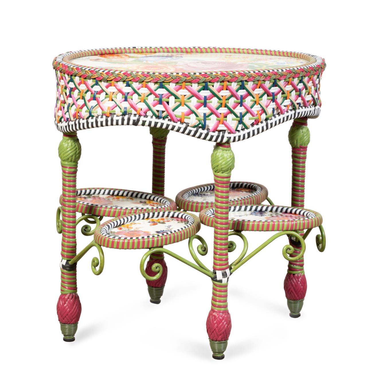 Appraisal: MACKENZIE-CHILDS GREENHOUSE OUTDOOR TABLE Mackenzie-Childs American Greenhouse collection faux wicker