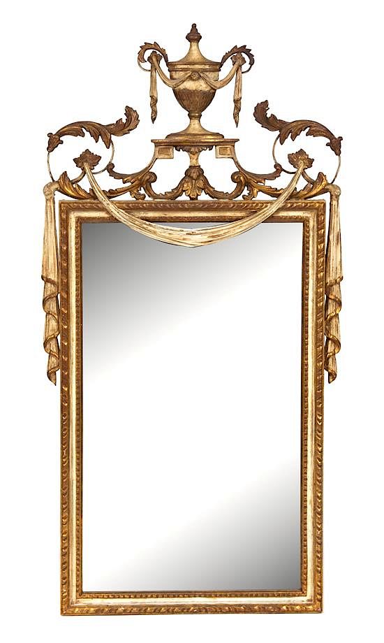 Appraisal: A Neoclassical Style Painted and Parcel Gilt Mirror Height x