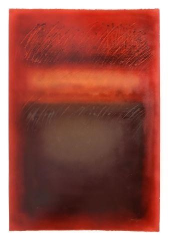 Appraisal: Unframed spray paint painting on paper Segreti red color field