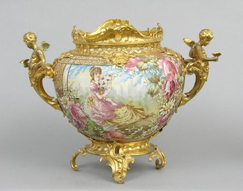 Appraisal: Royal Bonn Ormolu Mounted Tapestry Vase ca - Rococo pierced