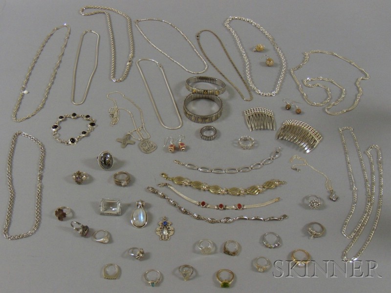 Appraisal: Large Assortment of Silver Jewelry including a small group of