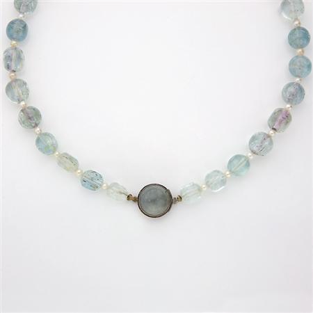 Appraisal: Aquamarine Bead and Cultured Pearl Necklace Estimate -