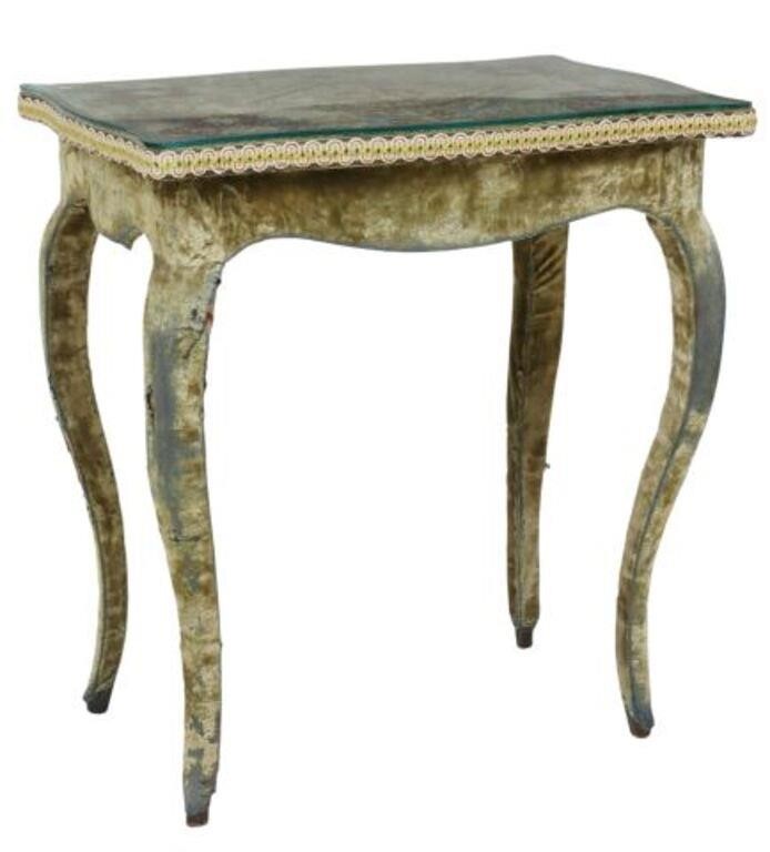 Appraisal: Italian glass-top side table late th early th c velvet-clad