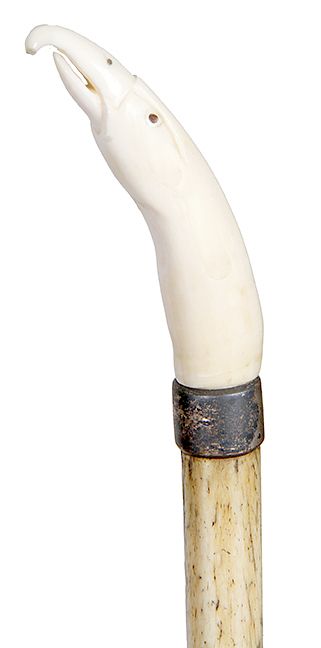 Appraisal: Eagle Whale Bone cane - mid th C A carved