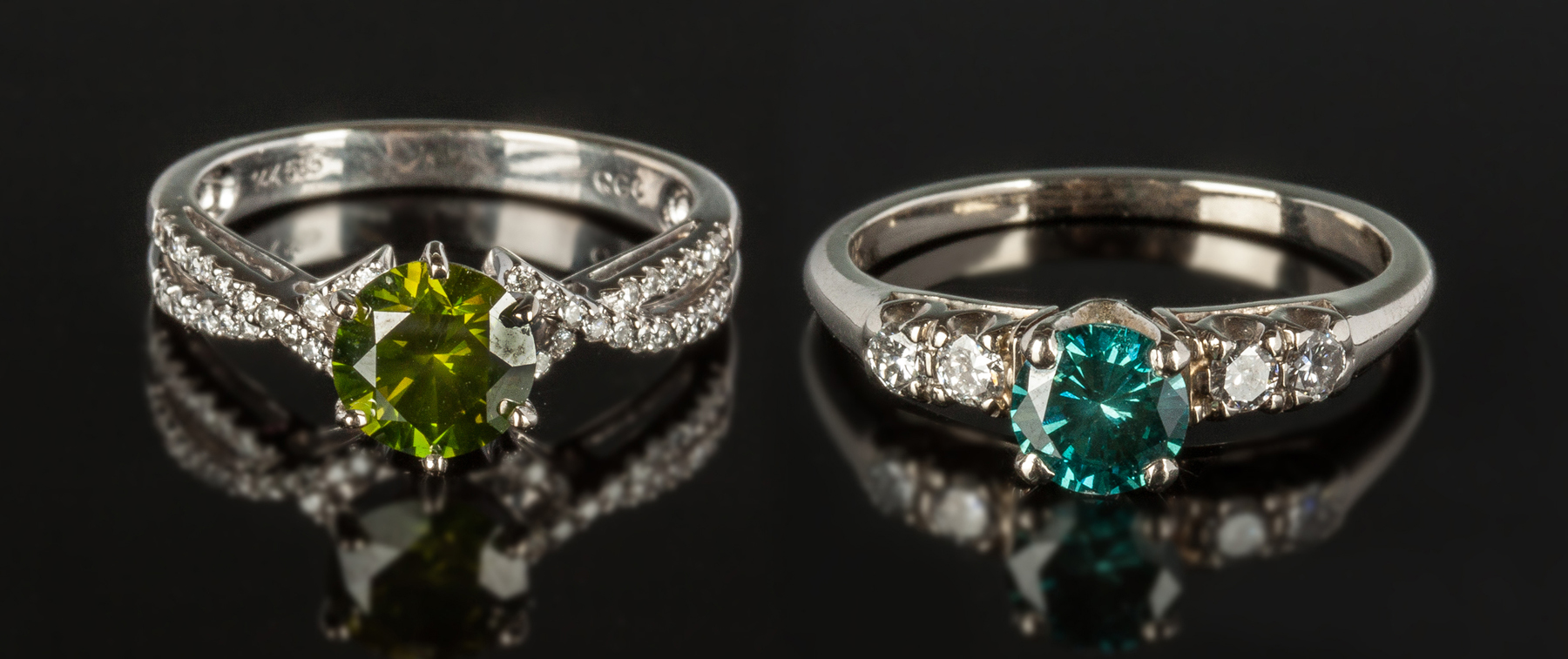 Appraisal: Two K White Gold Diamond Rings Gold Green Diamond Ring