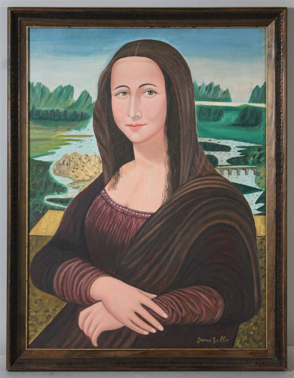 Appraisal: JAMES GALLO MONA LISA Oil on canvasboard x in board