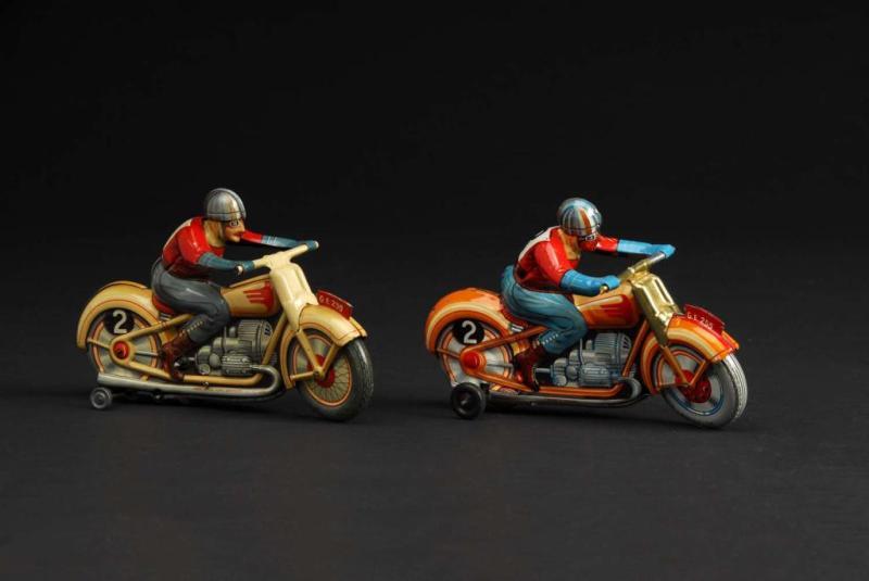 Appraisal: Lot of Tin Technofix Motorcycle Wind-Up Toy Description Both marked