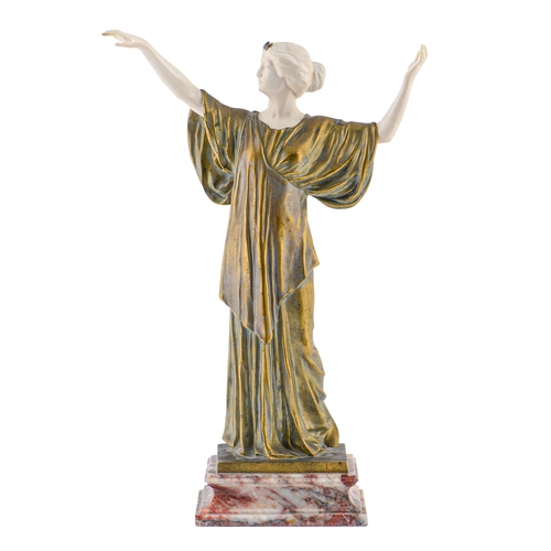 Appraisal: Christian Muller A silvered bronze and ivory statuette of Diana