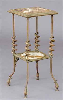 Appraisal: AESTHETIC MOVEMENT ONYX AND BRASS PARLOR TABLE Both tops with