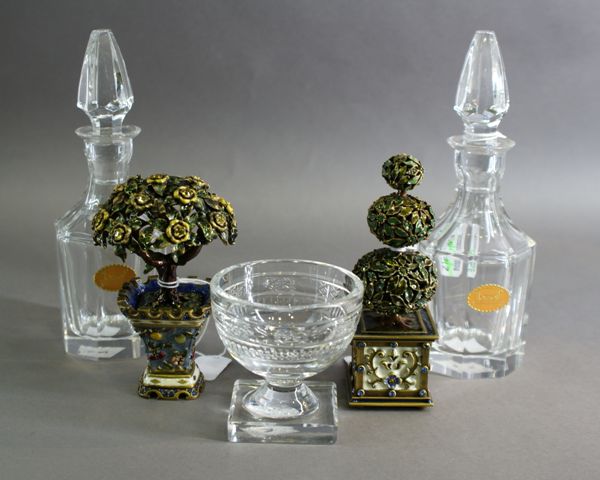 Appraisal: Two cut crystal scent bottles the form of decorative pots