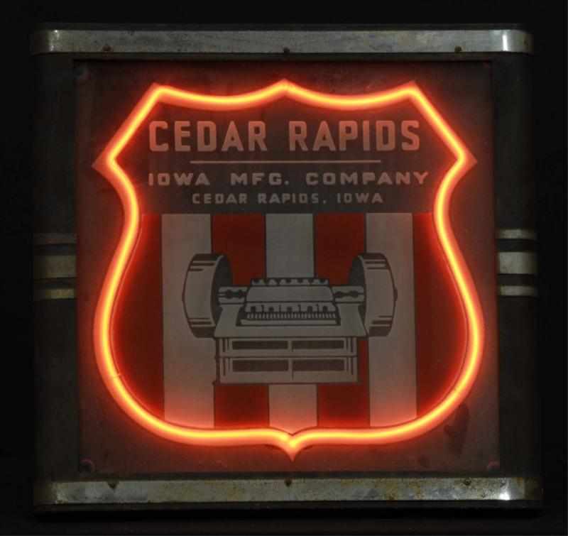 Appraisal: Cedar Rapids Can Neon Sign Description s Red neon shield