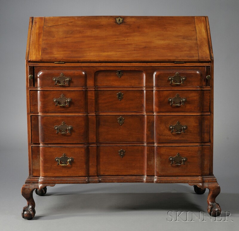 Appraisal: Chippendale Carved Mahogany Block-front Slant-lid Desk Massachusetts c - with