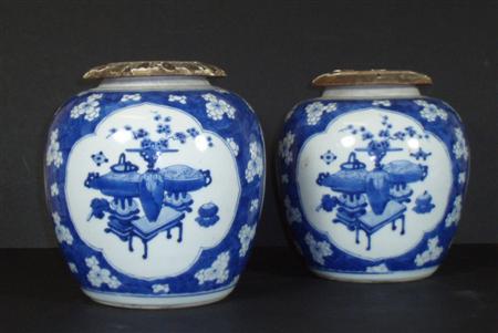 Appraisal: Two th century Chinese blue painted ginger jars each of