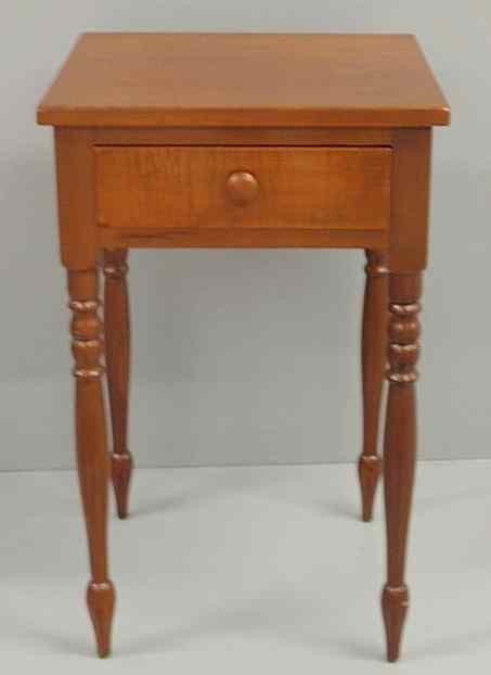 Appraisal: Sheraton cherry end table c with tiger maple drawer front