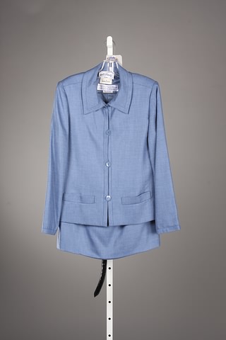 Appraisal: Andr Laug blue wool cashmere skirt suit Approx size to