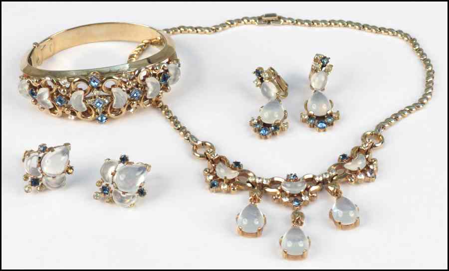 Appraisal: TRIFARI FAUX MOONSTONE PARURE Comprised of a necklace bracelet and