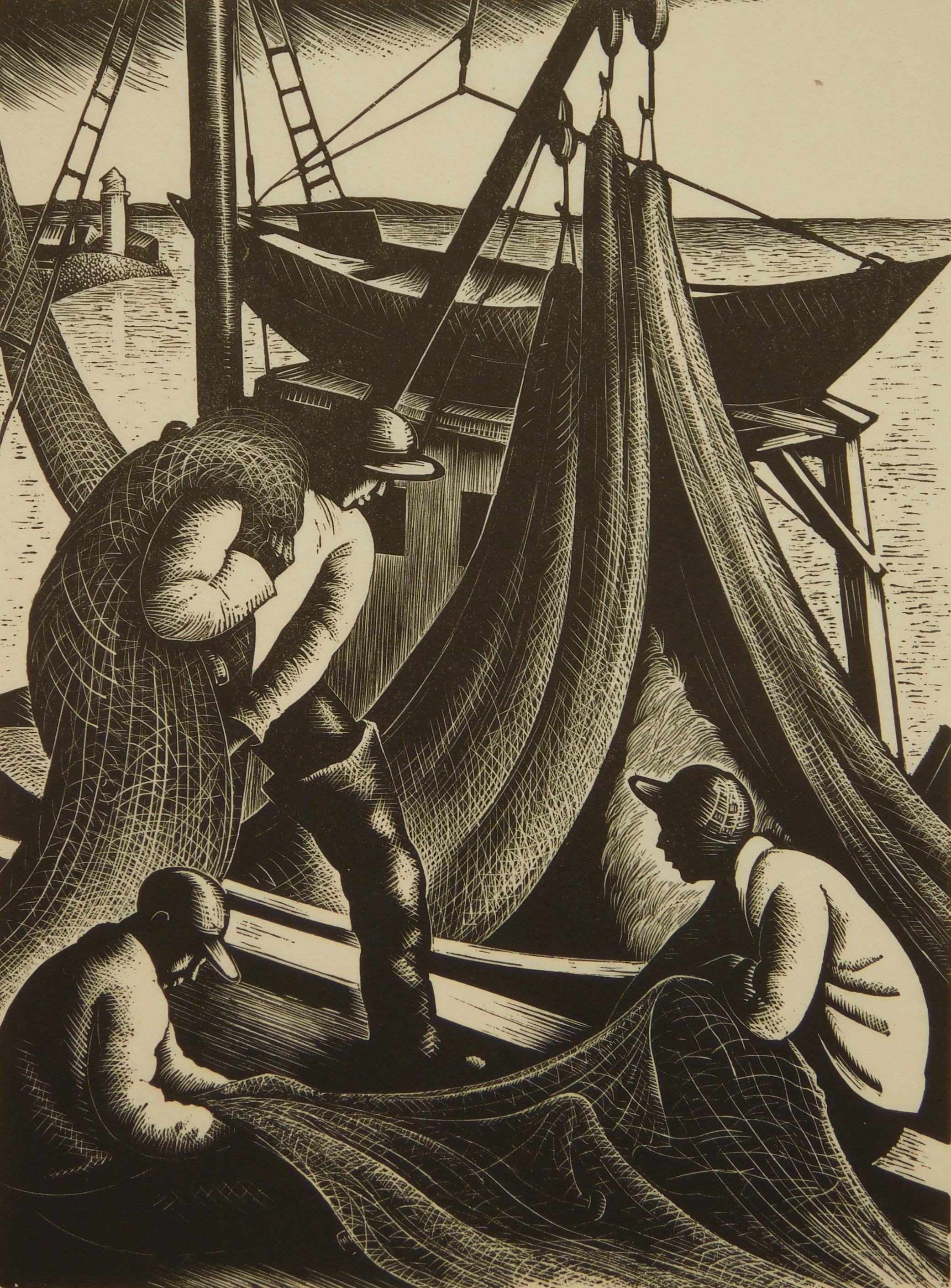 Appraisal: Clare Leighton - The Net Menders'' Fletcher - wood engraving