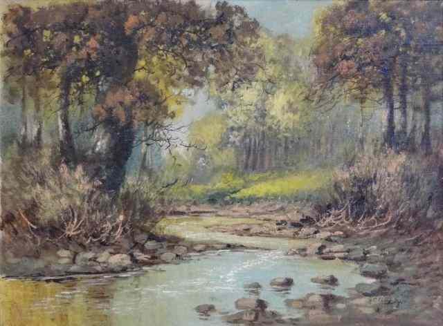 Appraisal: FULOP Hungarian Oil Canvasboard Forest Landscapewith Creek Signed and dated