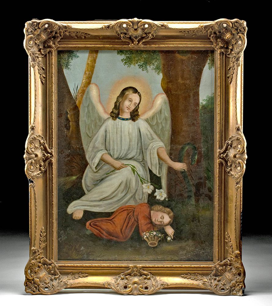 Appraisal: th C Mission Painting of Gabriel Dreaming Child Americas Mission