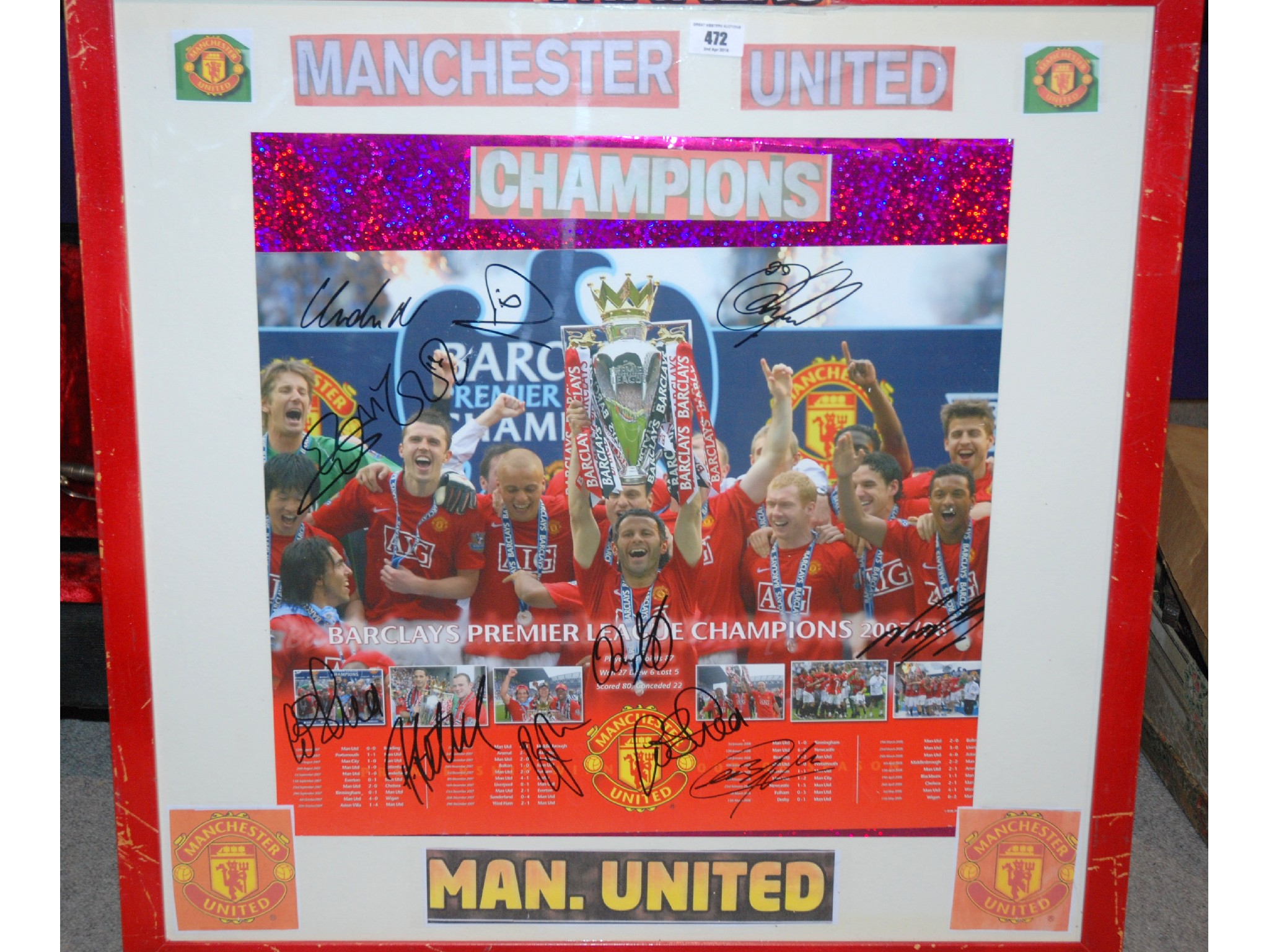 Appraisal: A Manchester United autographed - champions poster framed and glazedThe