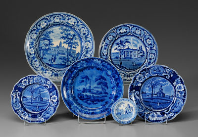 Appraisal: Blue Transfer Ware American Scenes British mid th century six