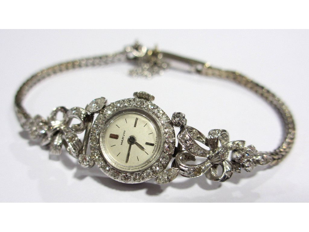 Appraisal: A ladies diamond cocktail watch by Marvin the bezel with