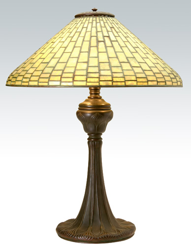 Appraisal: TIFFANY STUDIOS Table lamp with geometric shade of rectangular green