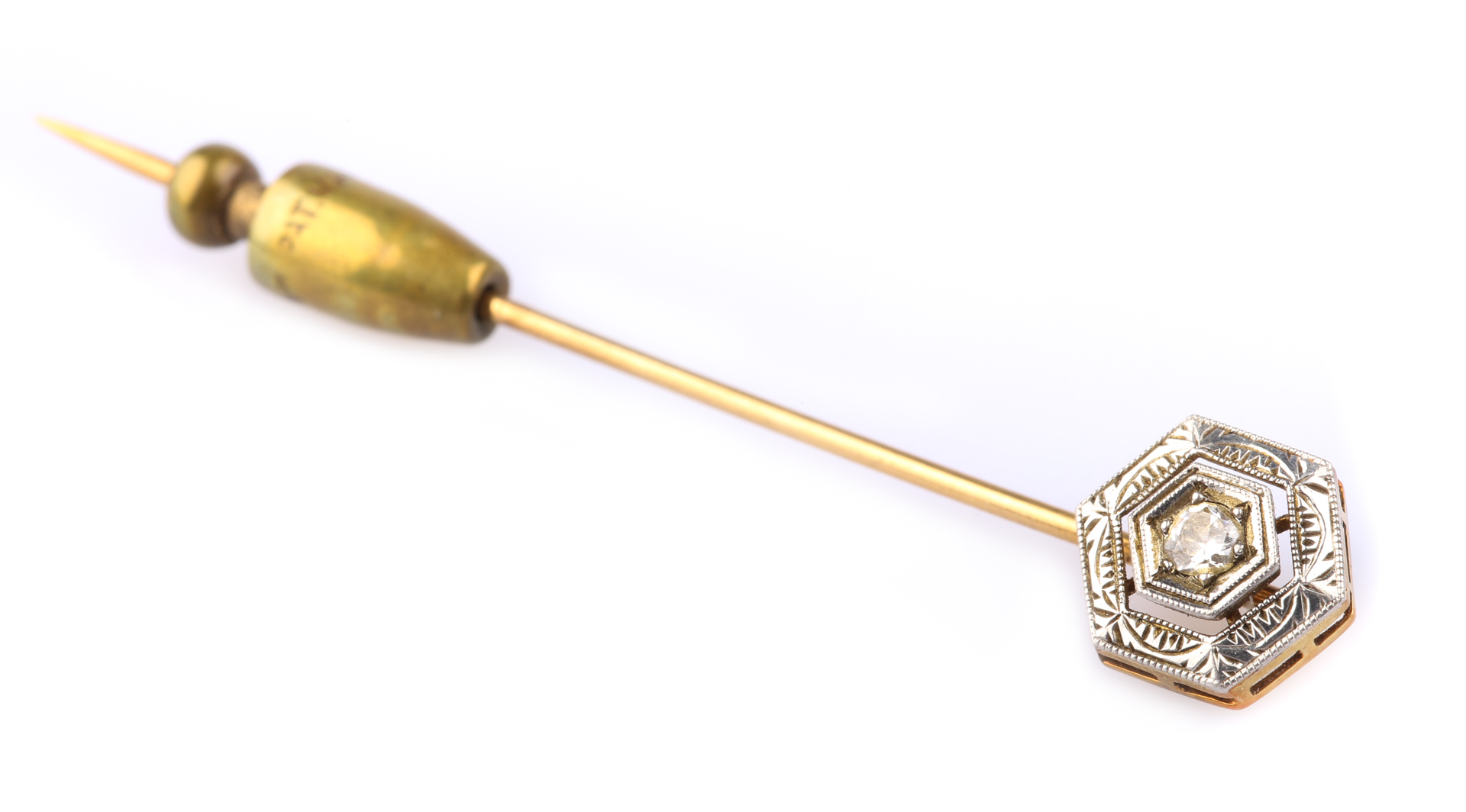 Appraisal: A Diamond Stick Pin in Gold K white and yellow