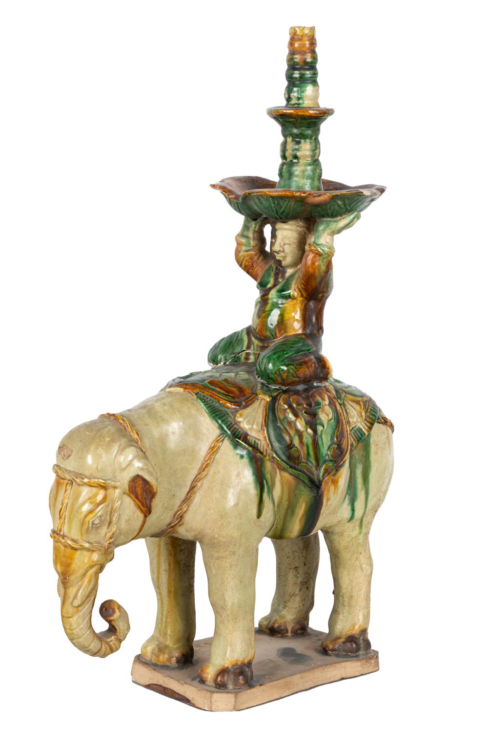 Appraisal: CHINESE SANCAI GLAZED FIGUREunmarked depicting a foreigner on an elephant