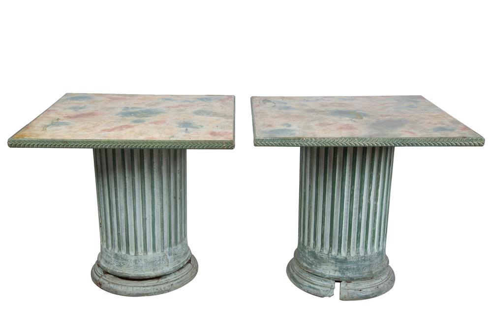 Appraisal: PAIR OF PAINTED WOOD COLUMN FORM OCCASIONAL TABLESCondition with loss