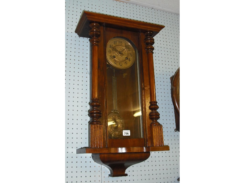 Appraisal: Small walnut and pine two train Vienna regulator style wall